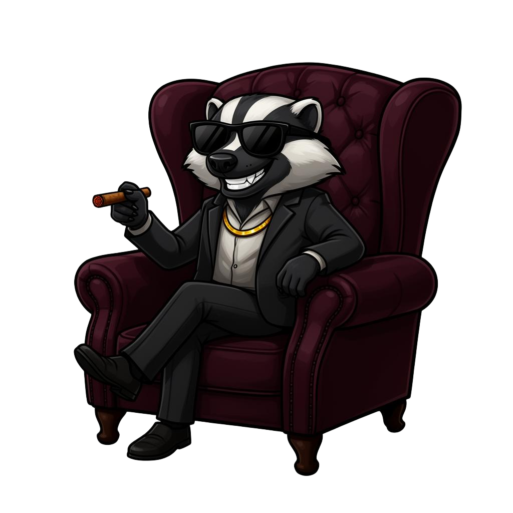 Lucky Coin mascot lounging in a red velvet armchair with sunglasses and a cigar